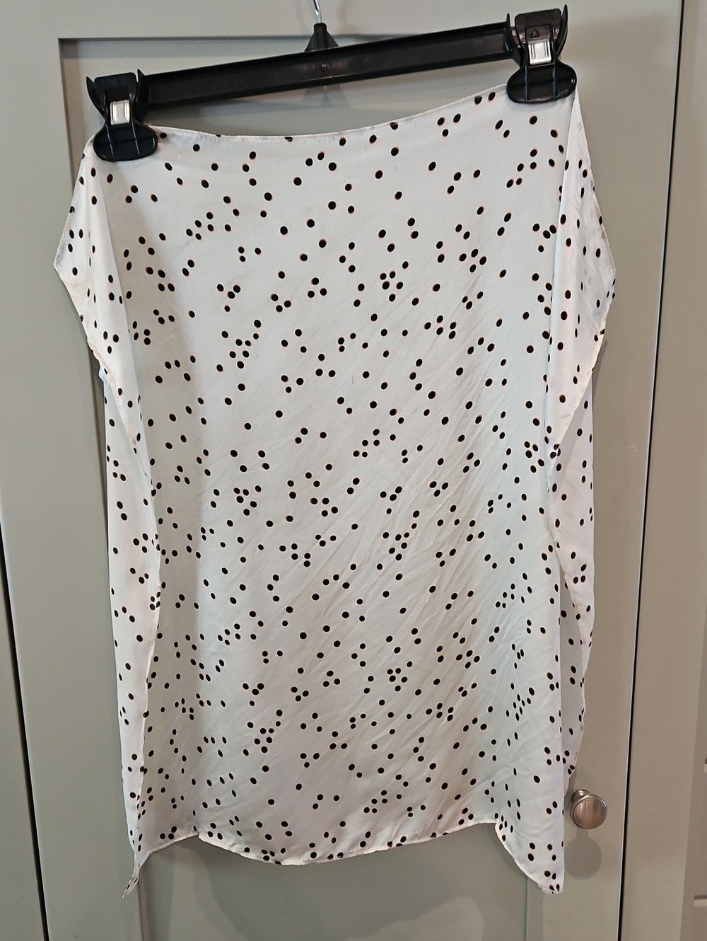 Vintage White Scarf/head Wrap with Black Dot Print 100% silk